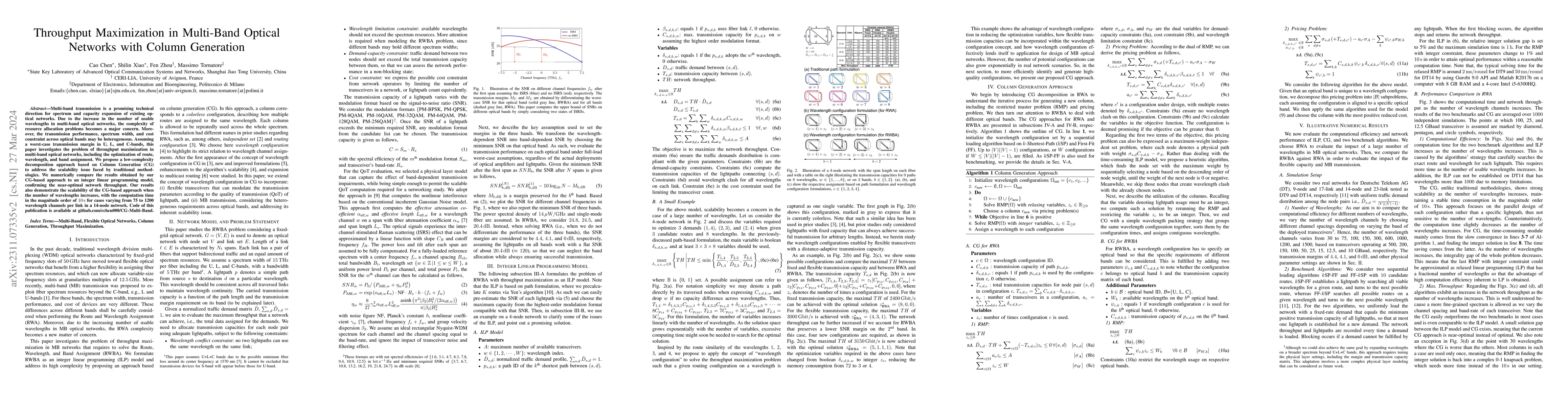 Thumbnail for Throughput Maximization in Multi-Band Optical Networks with Column
  Generation