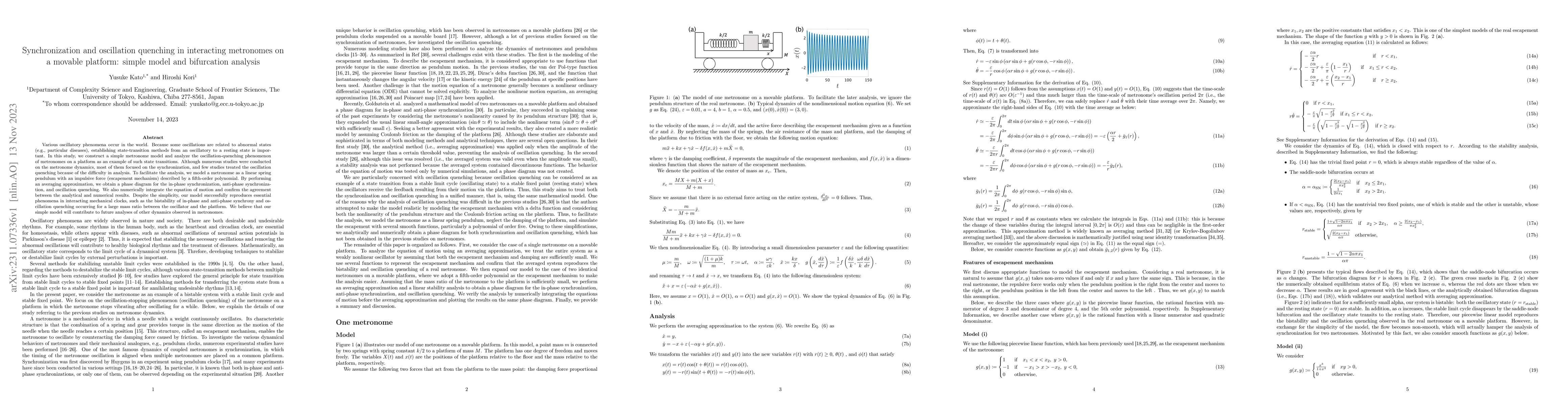 Thumbnail for Synchronization and oscillation quenching in interacting metronomes on a
  movable platform: simple model and bifurcation analysis