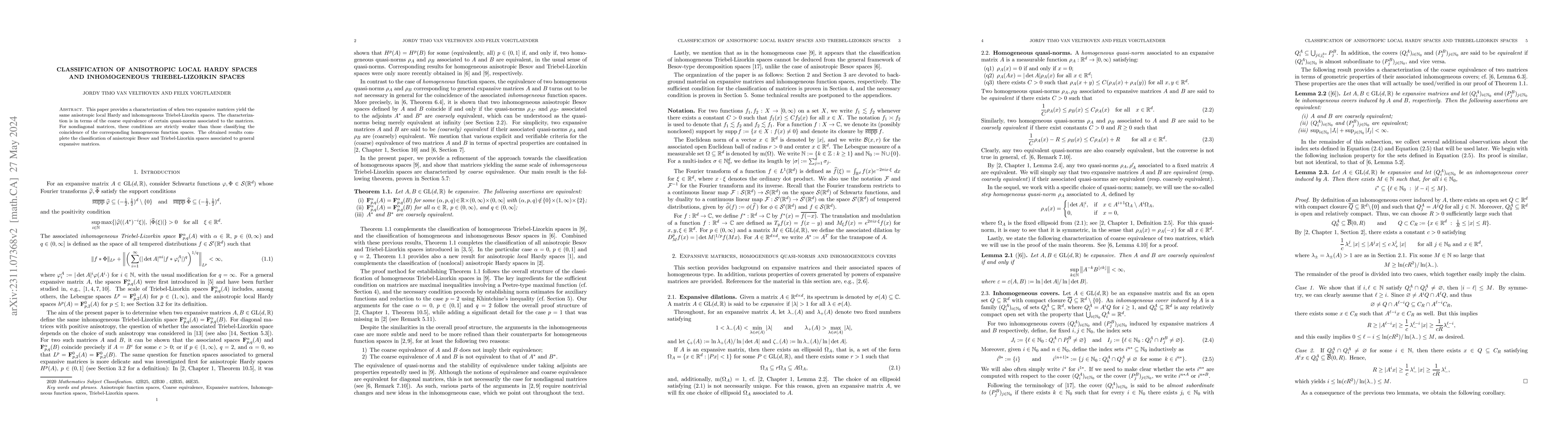 Thumbnail for Classification of anisotropic local Hardy spaces and inhomogeneous
  Triebel-Lizorkin spaces