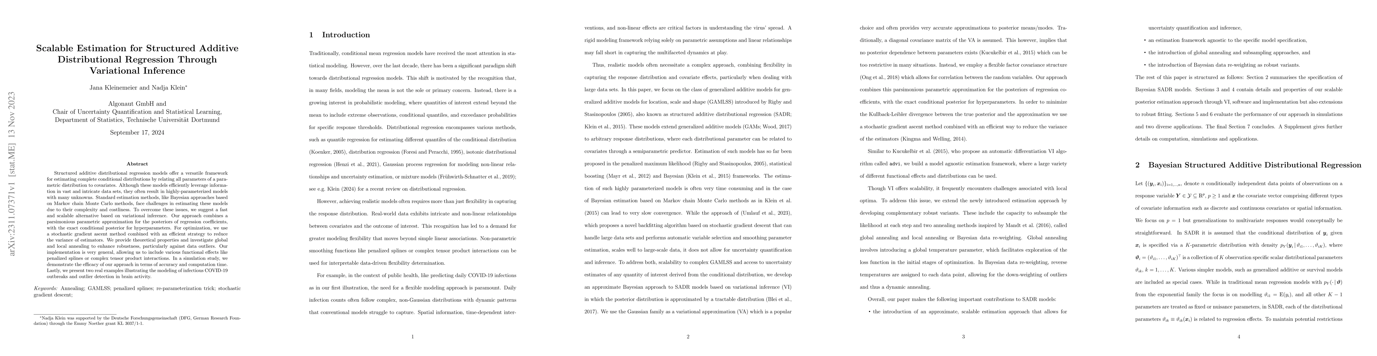 Thumbnail for Scalable Estimation for Structured Additive Distributional Regression
  Through Variational Inference