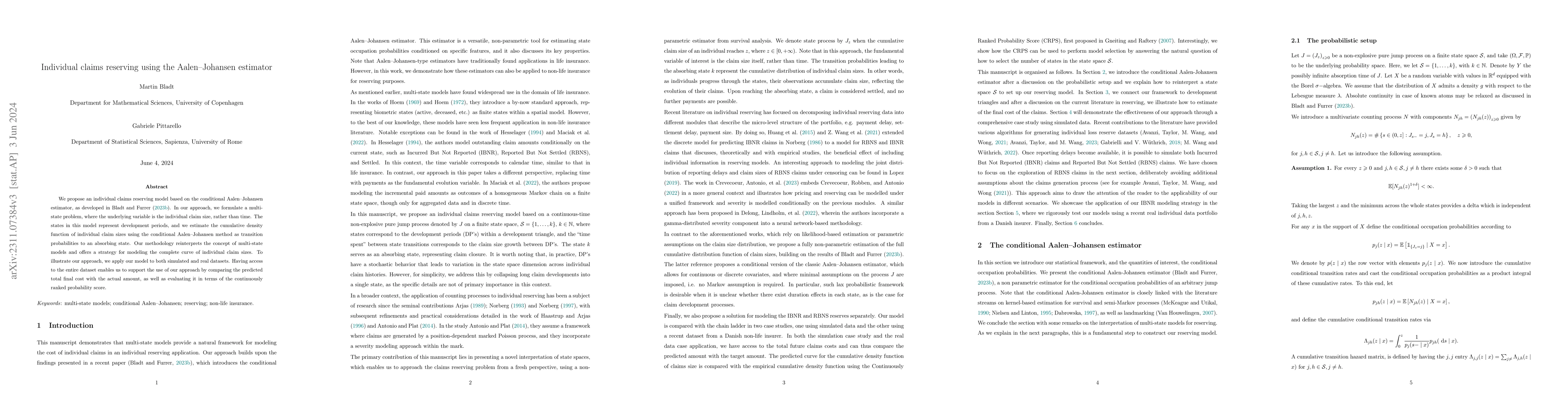 Thumbnail for Individual claims reserving using the Aalen--Johansen estimator