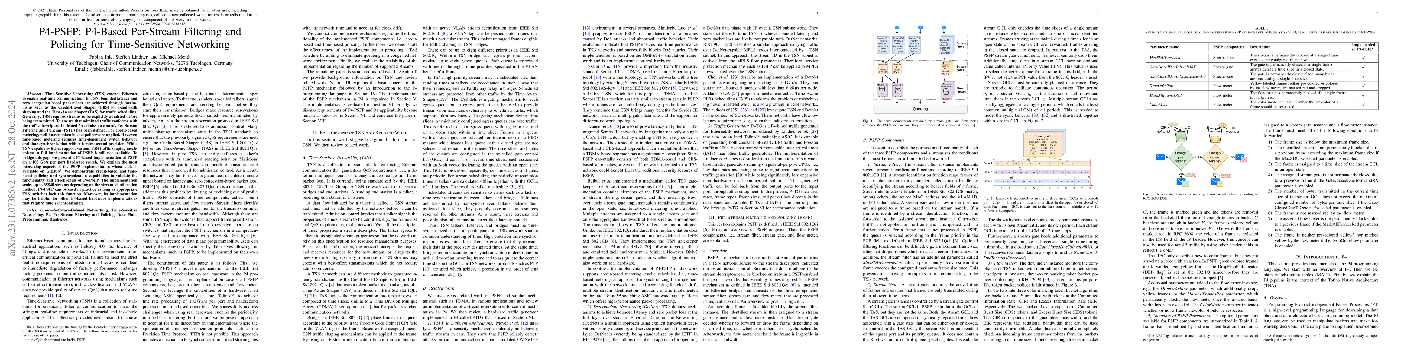 Thumbnail for P4-PSFP: P4-Based Per-Stream Filtering and Policing for Time-Sensitive
  Networking
