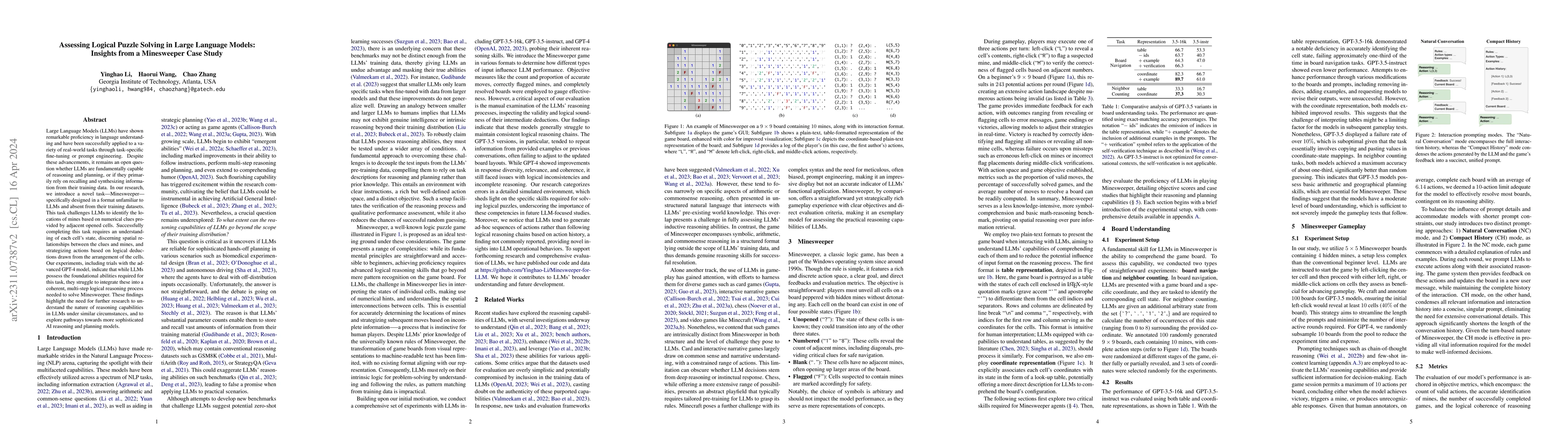 Thumbnail for Assessing Logical Puzzle Solving in Large Language Models: Insights from
  a Minesweeper Case Study
