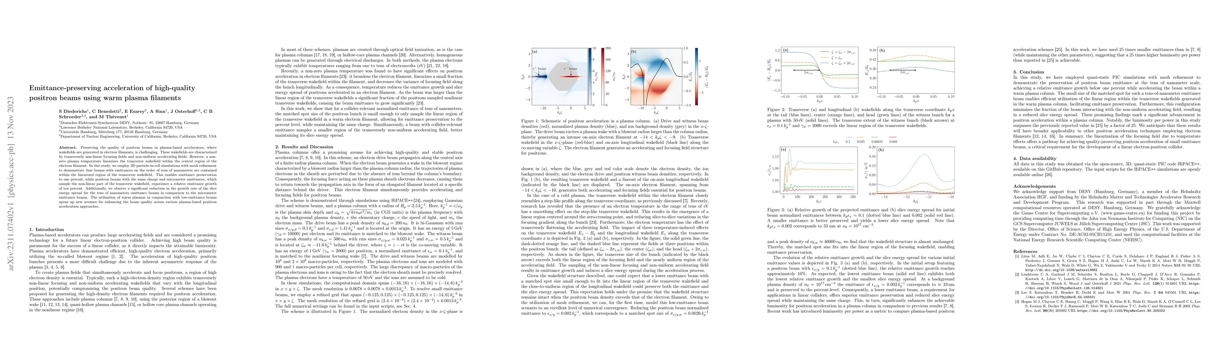 Thumbnail for Emittance-preserving acceleration of high-quality positron beams using
  warm plasma filaments