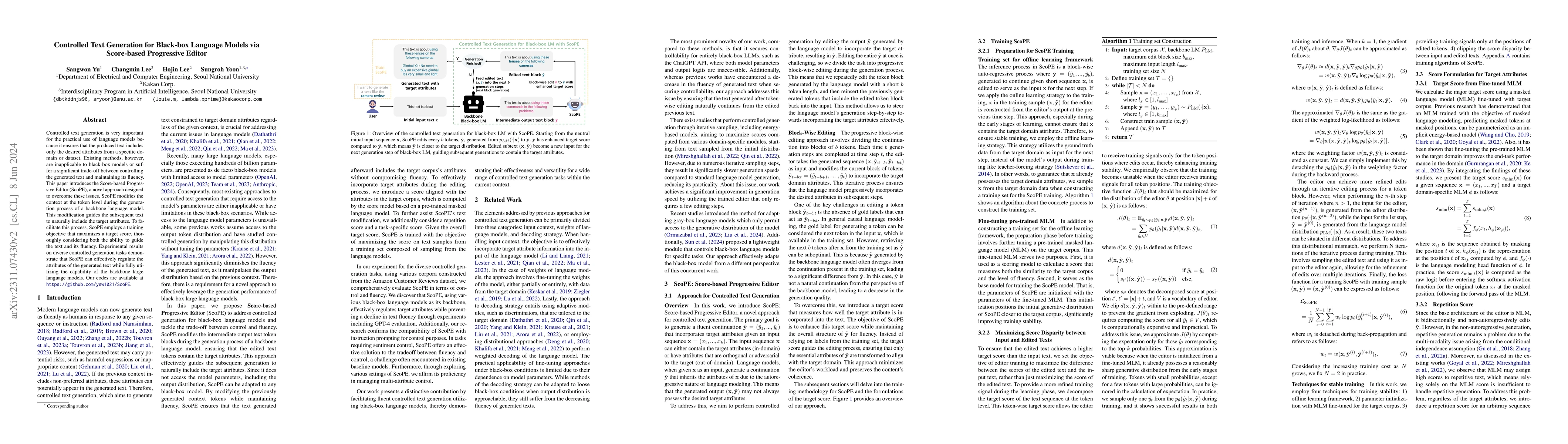 Thumbnail for Controlled Text Generation for Black-box Language Models via Score-based
  Progressive Editor