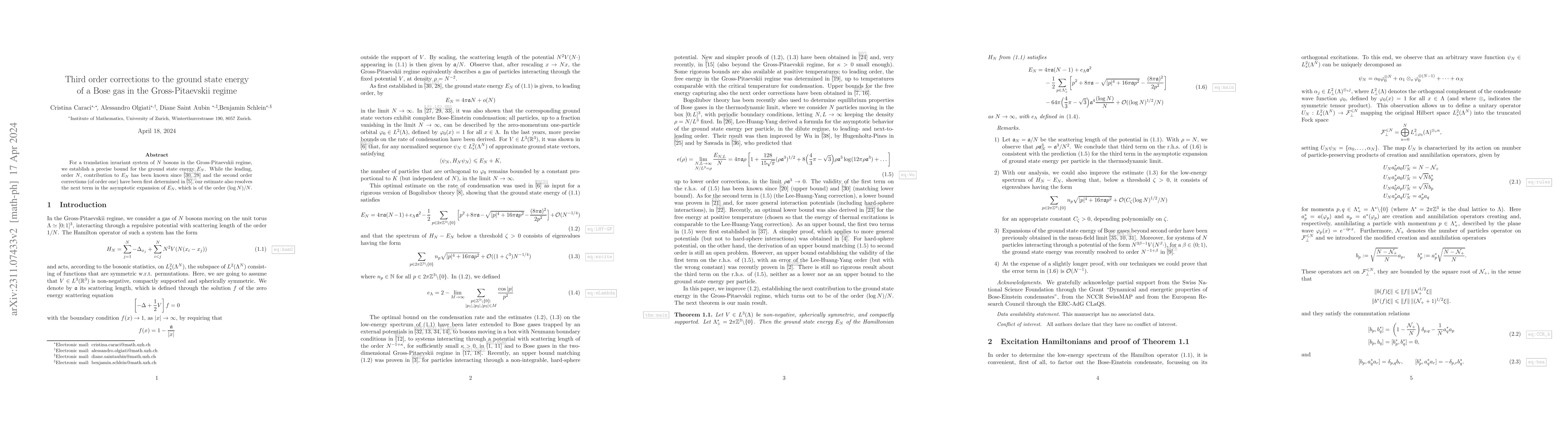 Thumbnail for Third order corrections to the ground state energy of a Bose gas in the
  Gross-Pitaevskii regime
