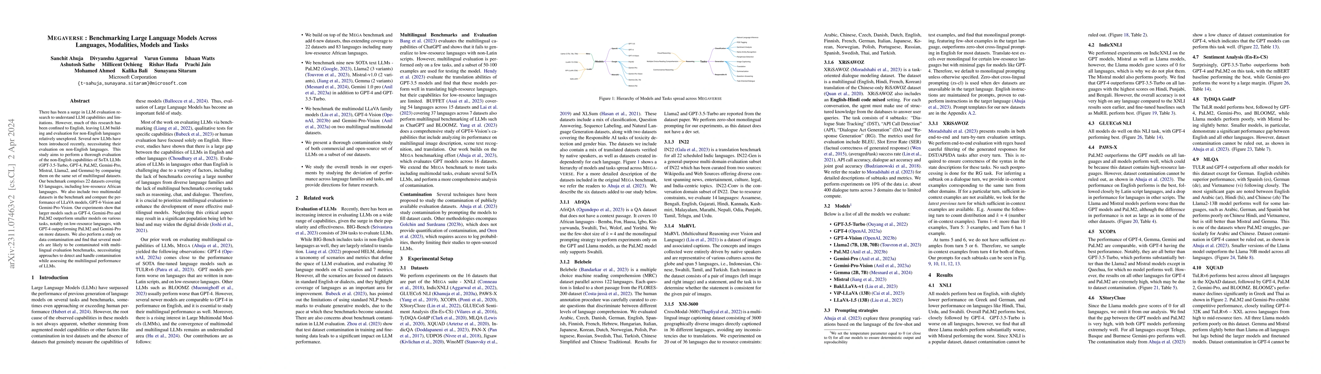Thumbnail for MEGAVERSE: Benchmarking Large Language Models Across Languages,
  Modalities, Models and Tasks