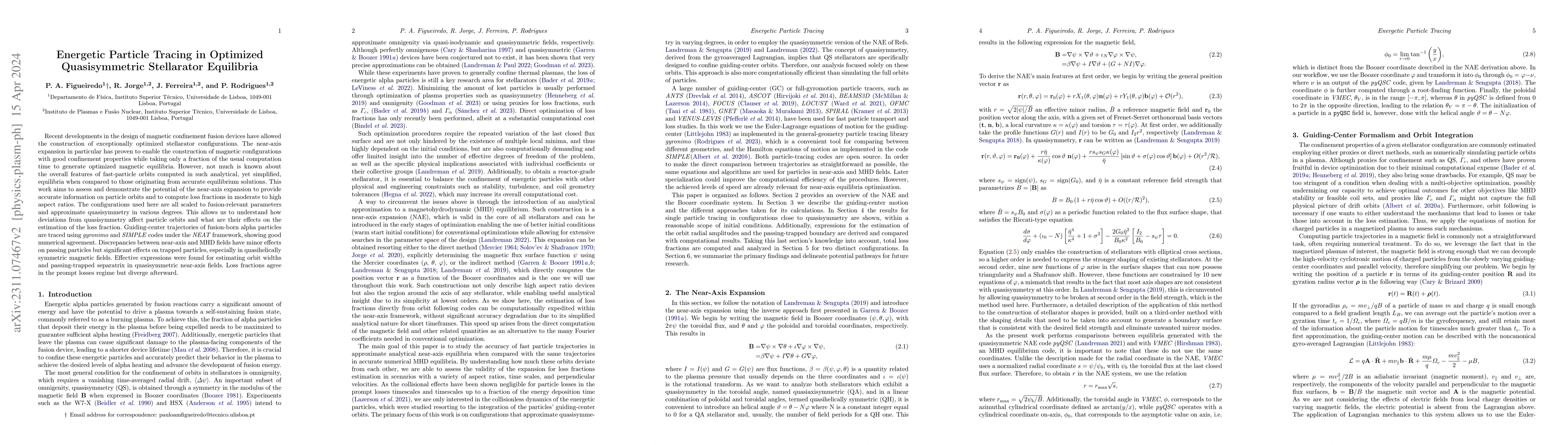 Thumbnail for Energetic Particle Tracing in Optimized Quasisymmetric Stellarator
  Equilibria