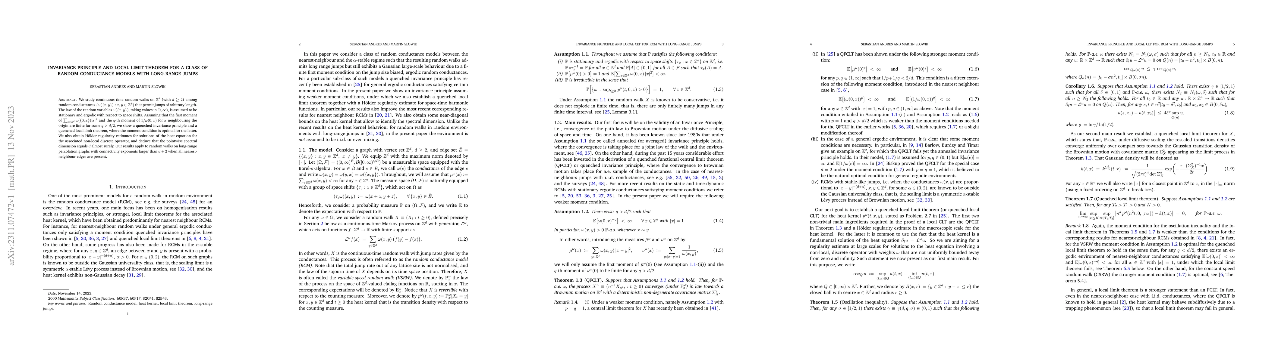 Thumbnail for Invariance principle and local limit theorem for a class of random
  conductance models with long-range jumps