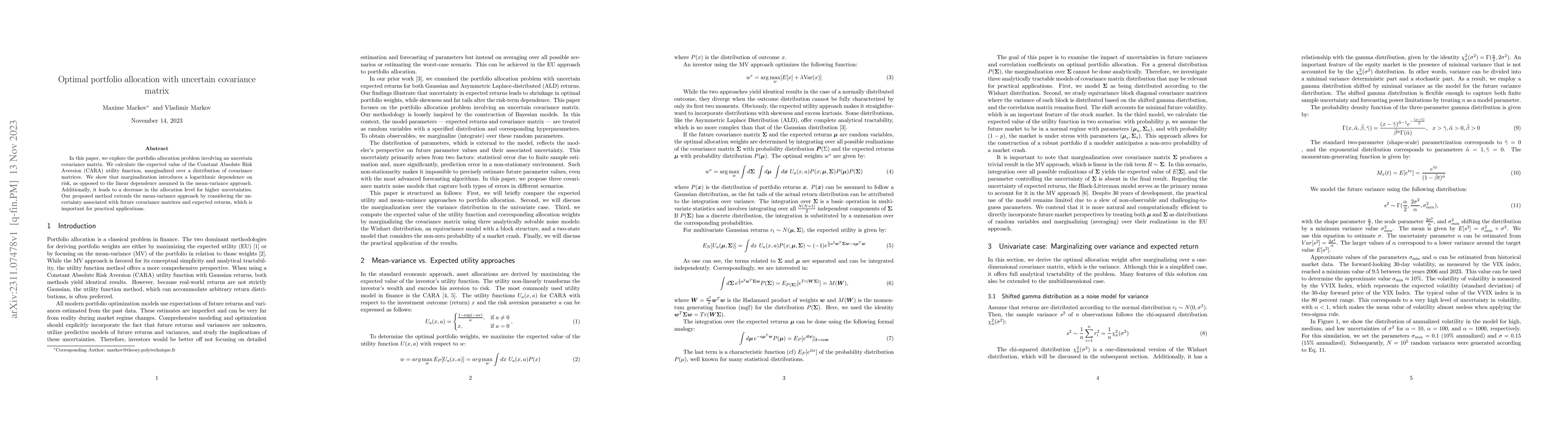Thumbnail for Optimal portfolio allocation with uncertain covariance matrix