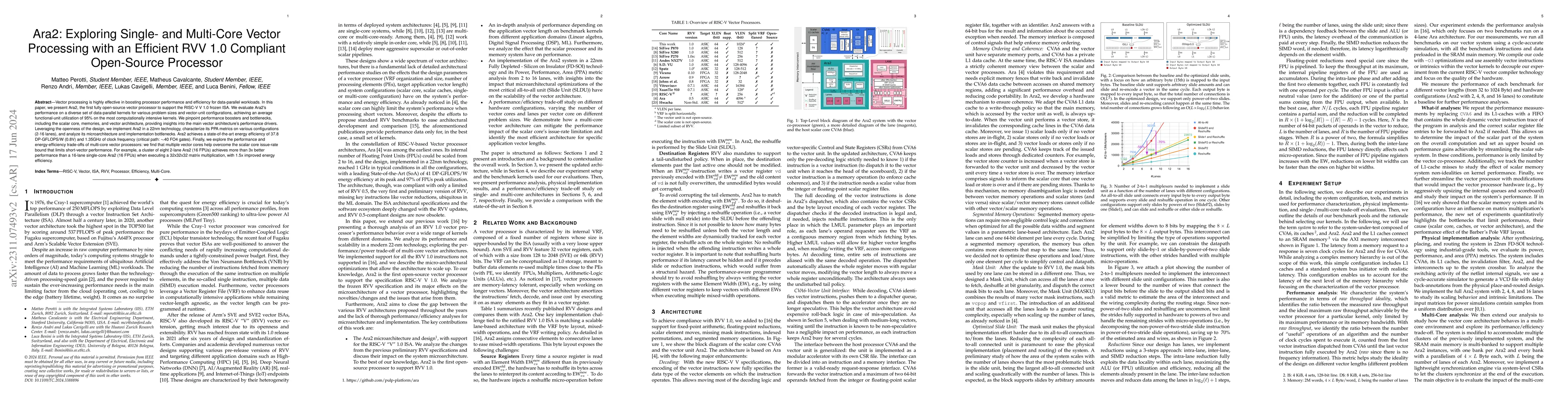 Thumbnail for Ara2: Exploring Single- and Multi-Core Vector Processing with an
  Efficient RVV 1.0 Compliant Open-Source Processor
