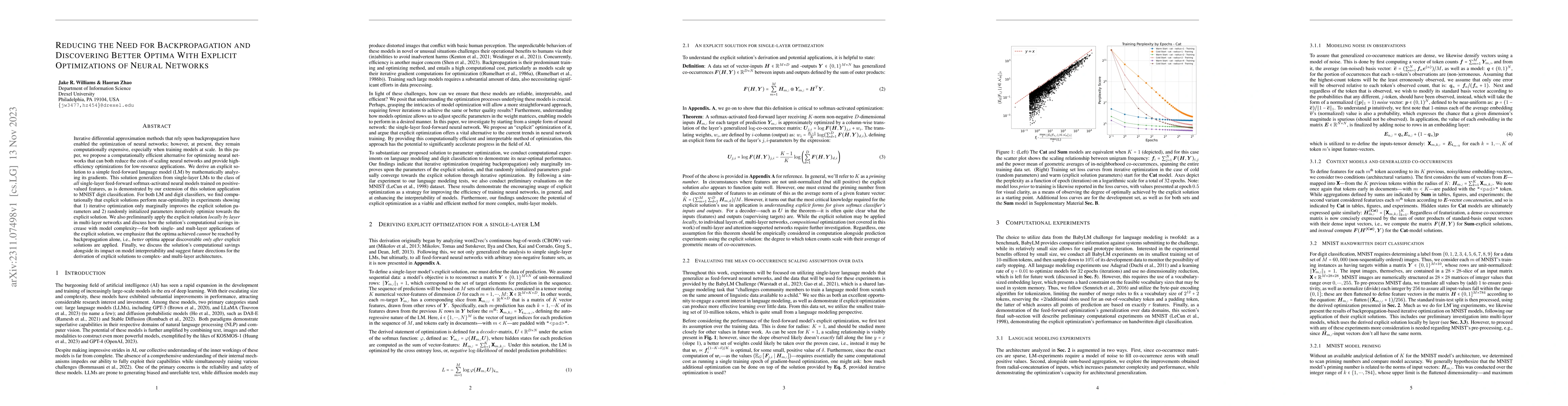 Thumbnail for Reducing the Need for Backpropagation and Discovering Better Optima With
  Explicit Optimizations of Neural Networks