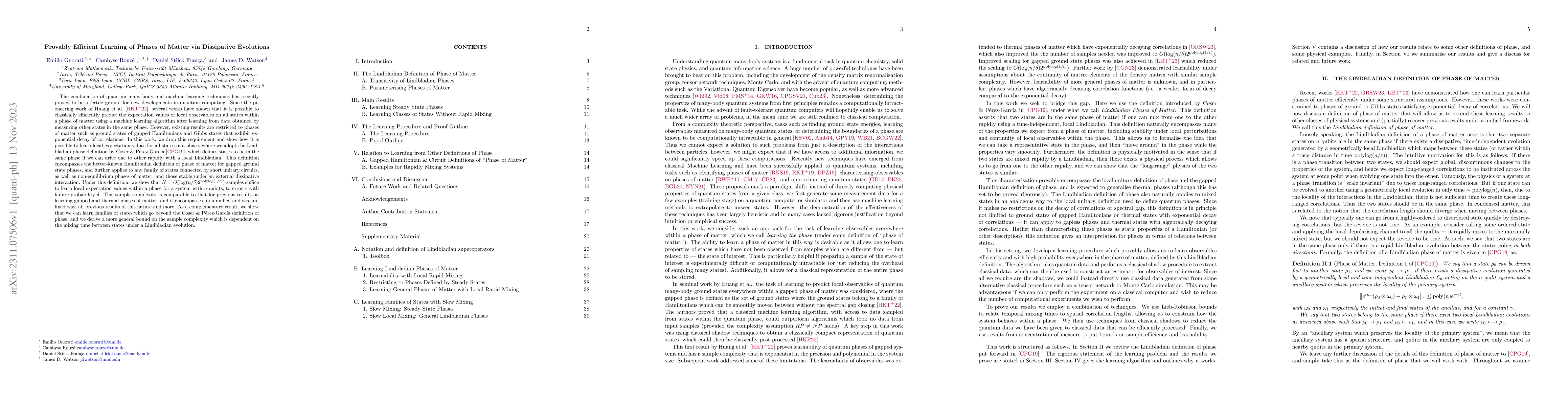 Thumbnail for Provably Efficient Learning of Phases of Matter via Dissipative
  Evolutions