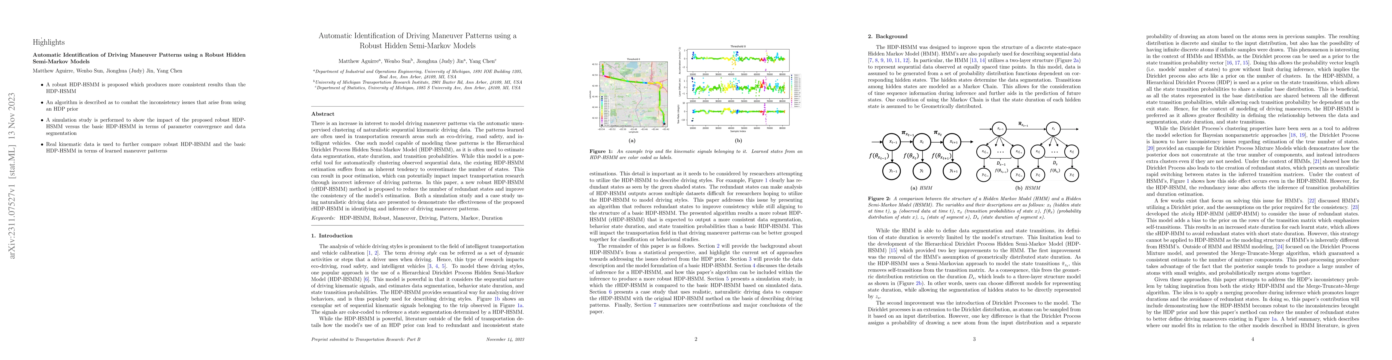 Thumbnail for Automatic Identification of Driving Maneuver Patterns using a Robust
  Hidden Semi-Markov Models