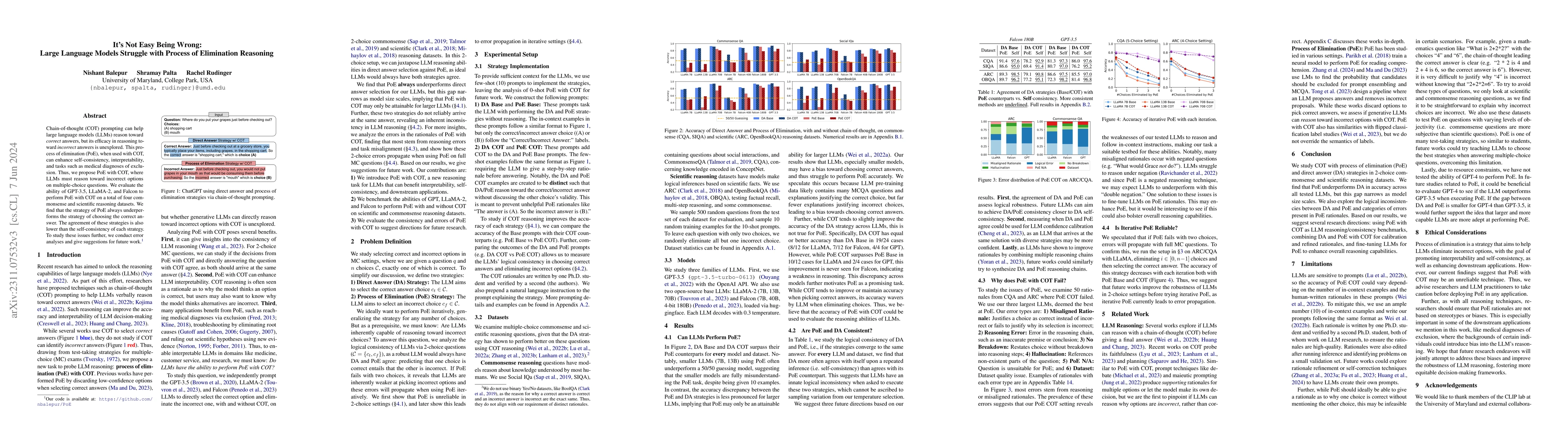 Thumbnail for It's Not Easy Being Wrong: Large Language Models Struggle with Process
  of Elimination Reasoning
