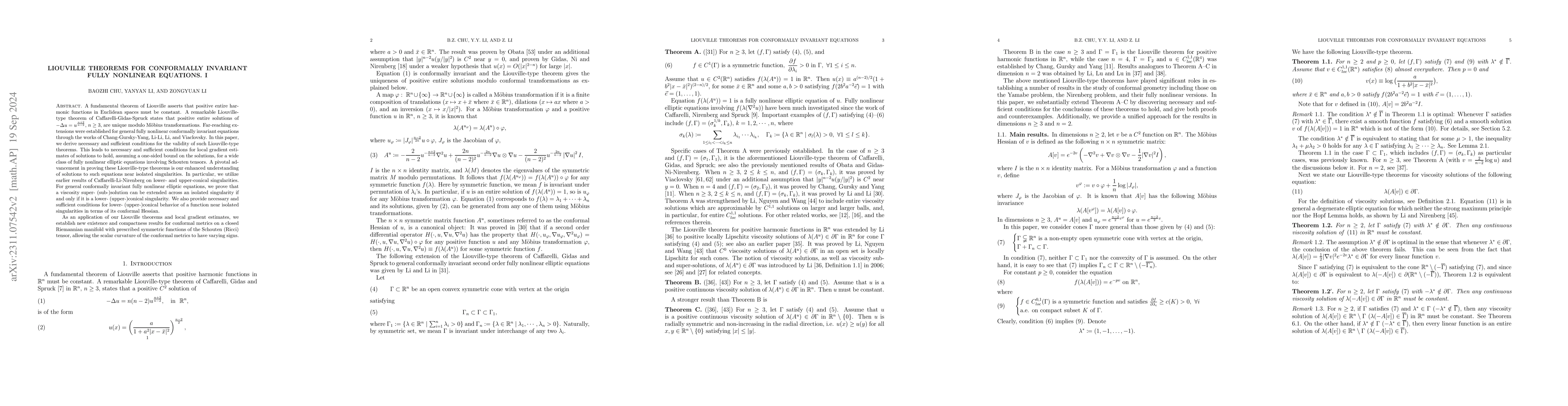 Thumbnail for Liouville theorems for conformally invariant fully nonlinear equations.
  I