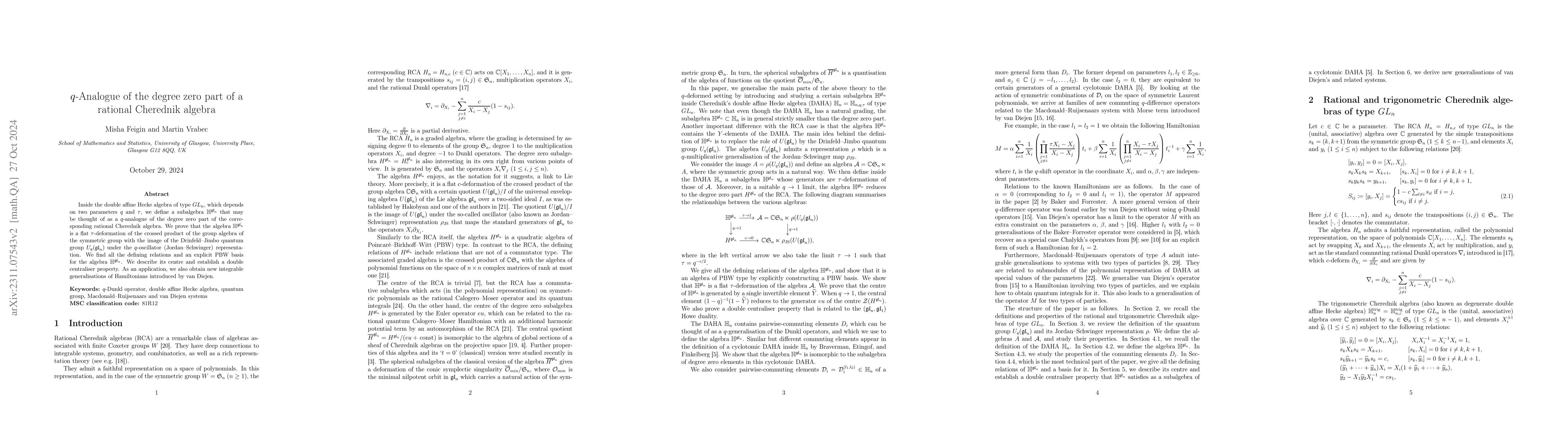 Thumbnail for $q$-Analogue of the degree zero part of a rational Cherednik algebra