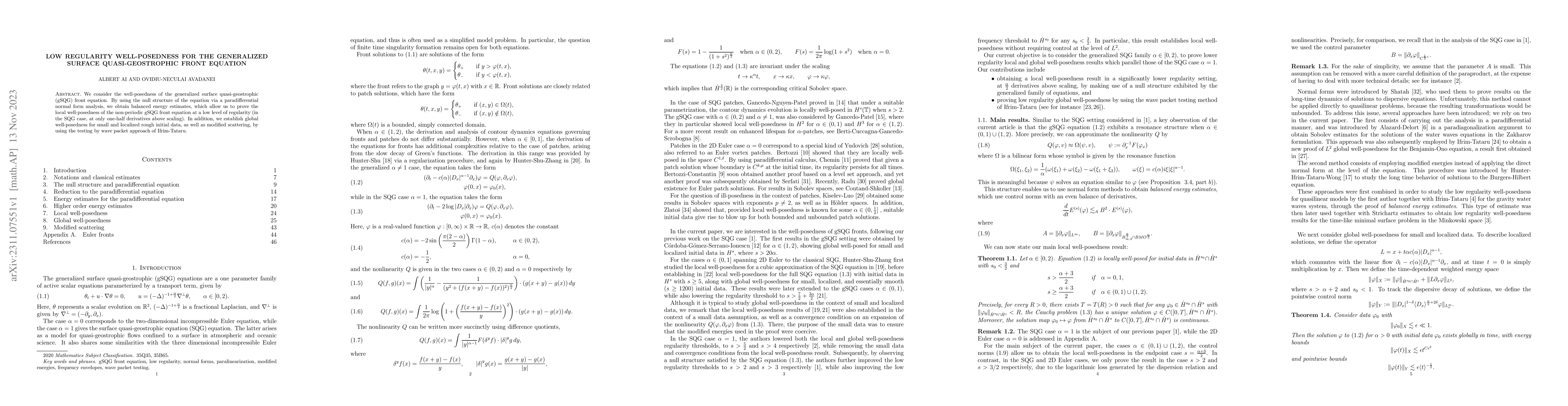 Thumbnail for Low regularity well-posedness for the generalized surface
  quasi-geostrophic front equation
