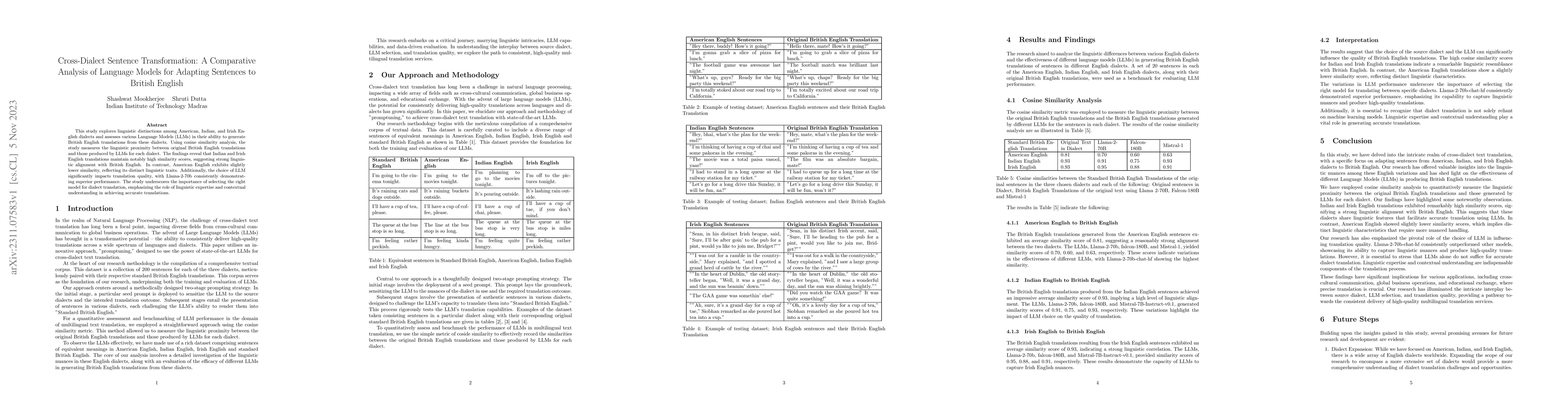 Thumbnail for Cross-Dialect Sentence Transformation: A Comparative Analysis of
  Language Models for Adapting Sentences to British English