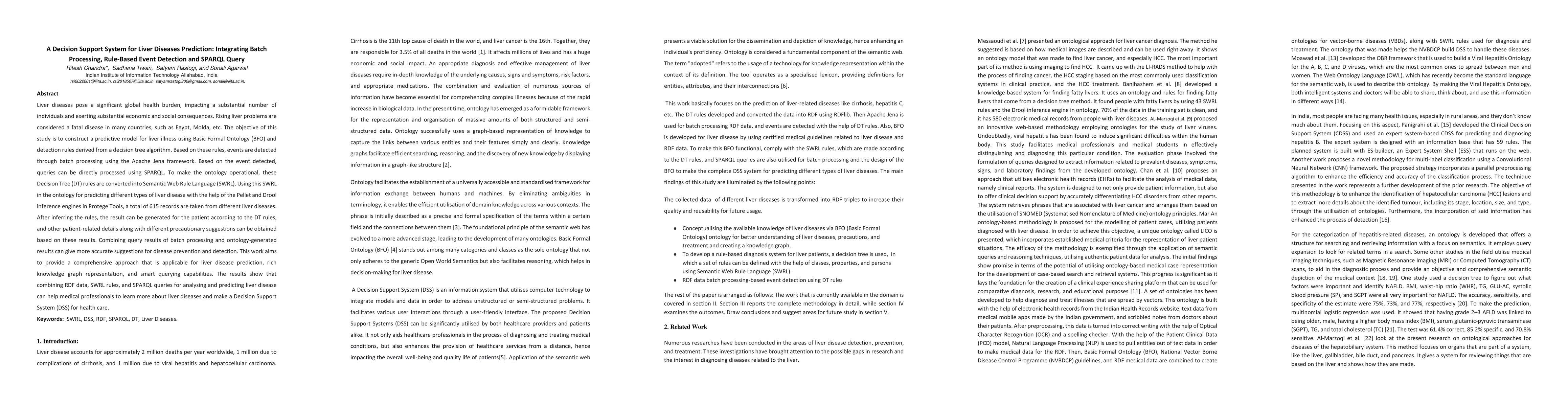 Thumbnail for A Decision Support System for Liver Diseases Prediction: Integrating
  Batch Processing, Rule-Based Event Detection and SPARQL Query