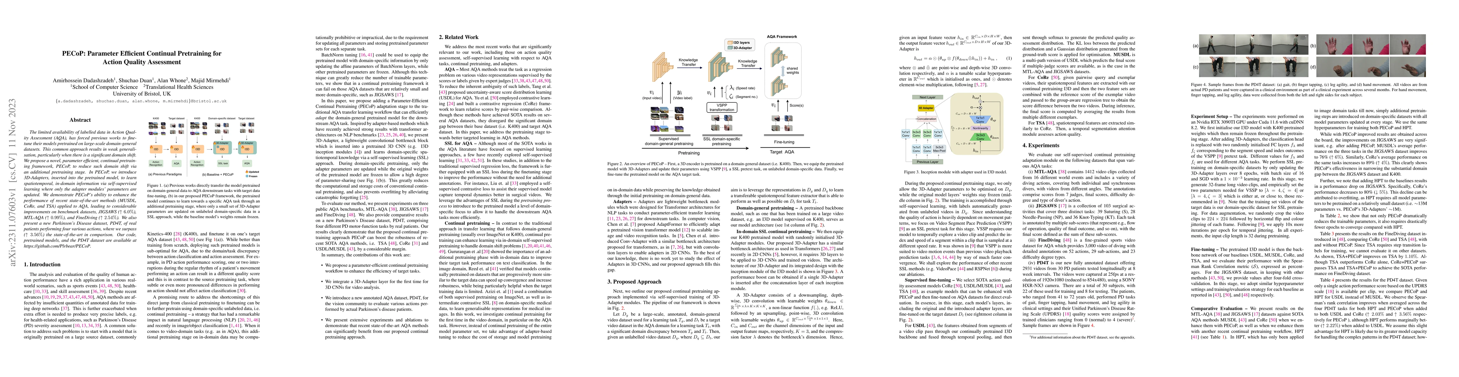 Thumbnail for PECoP: Parameter Efficient Continual Pretraining for Action Quality
  Assessment