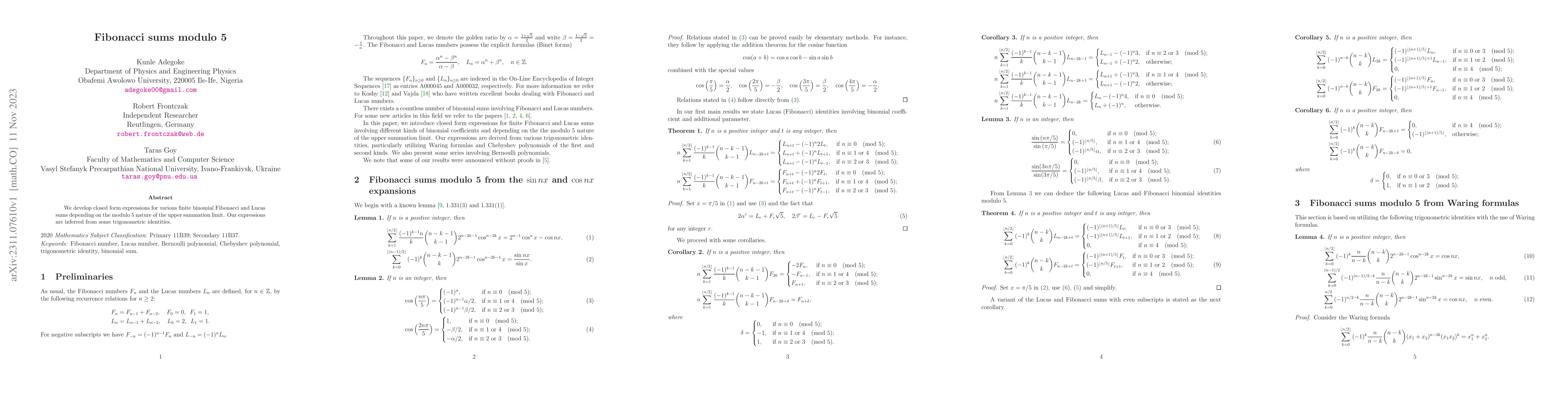 Thumbnail for Fibonacci sums modulo 5