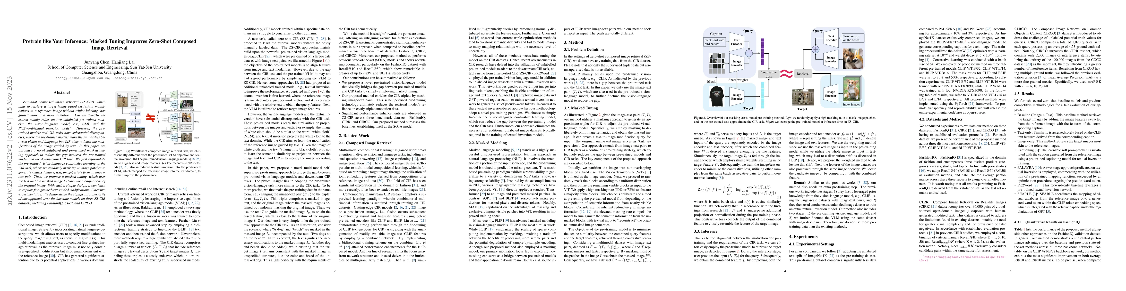 Thumbnail for Pretrain like Your Inference: Masked Tuning Improves Zero-Shot Composed
  Image Retrieval