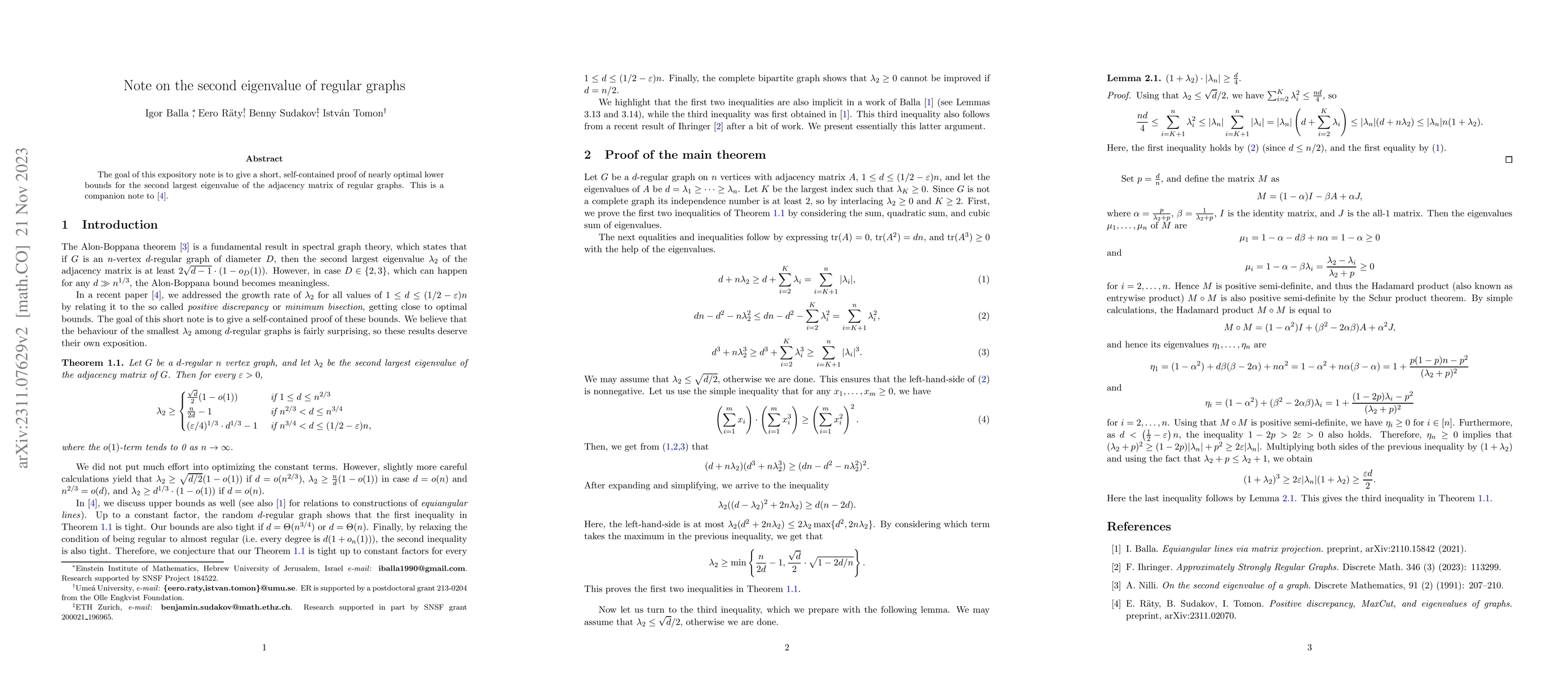 Thumbnail for Note on the second eigenvalue of regular graphs