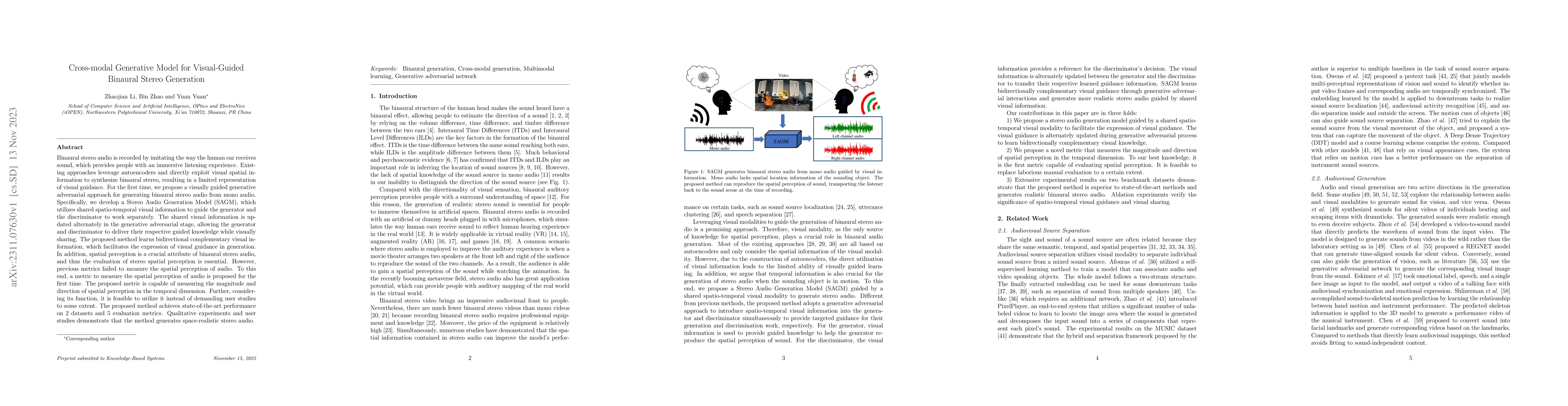Thumbnail for Cross-modal Generative Model for Visual-Guided Binaural Stereo
  Generation