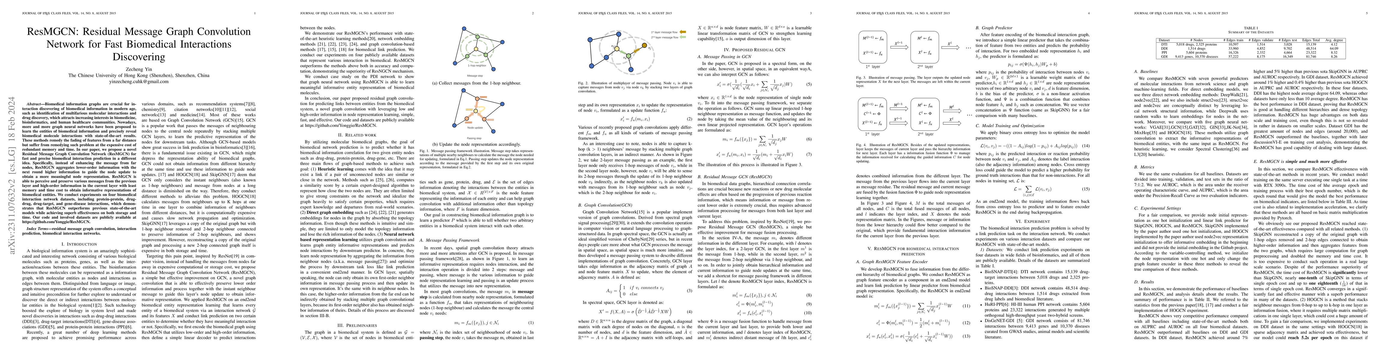 Thumbnail for ResMGCN: Residual Message Graph Convolution Network for Fast Biomedical
  Interactions Discovering