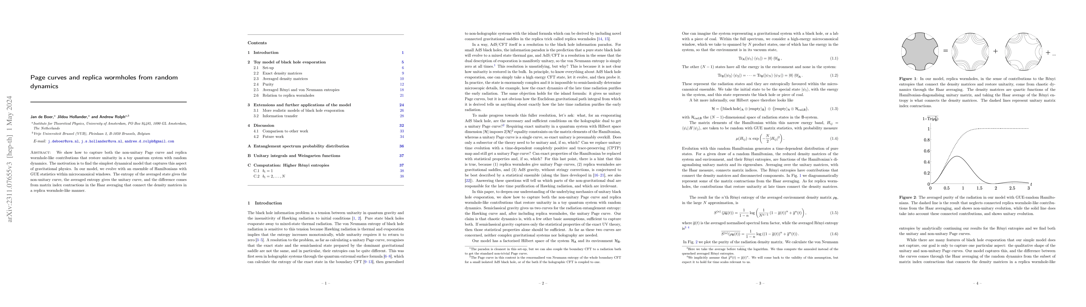 Thumbnail for Page curves and replica wormholes from random dynamics
