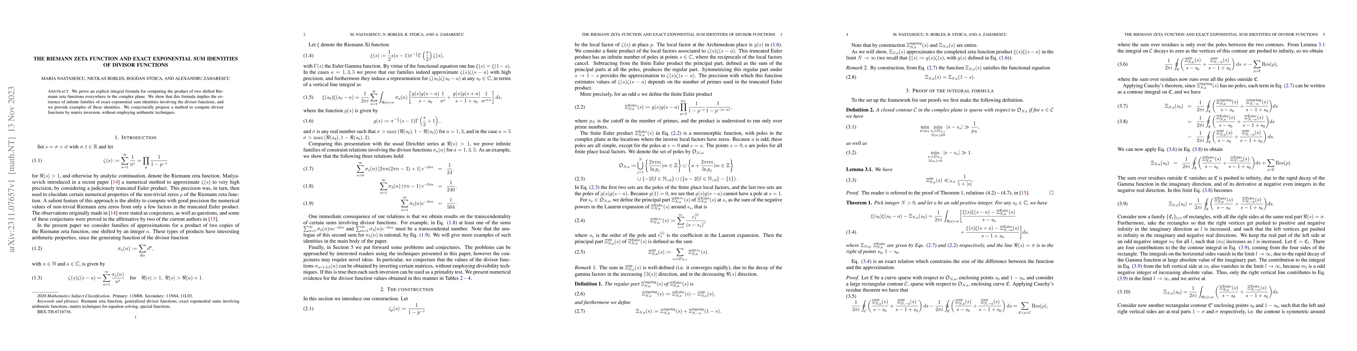 Thumbnail for The Riemann zeta function and exact exponential sum identities of
  divisor functions