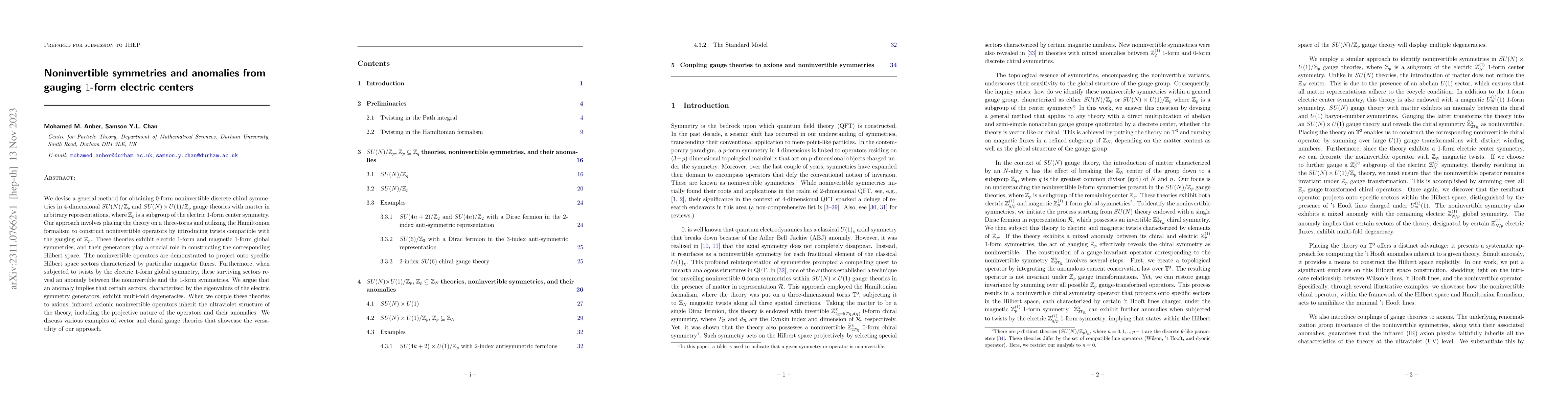Thumbnail for Noninvertible symmetries and anomalies from gauging $1$-form electric
  centers