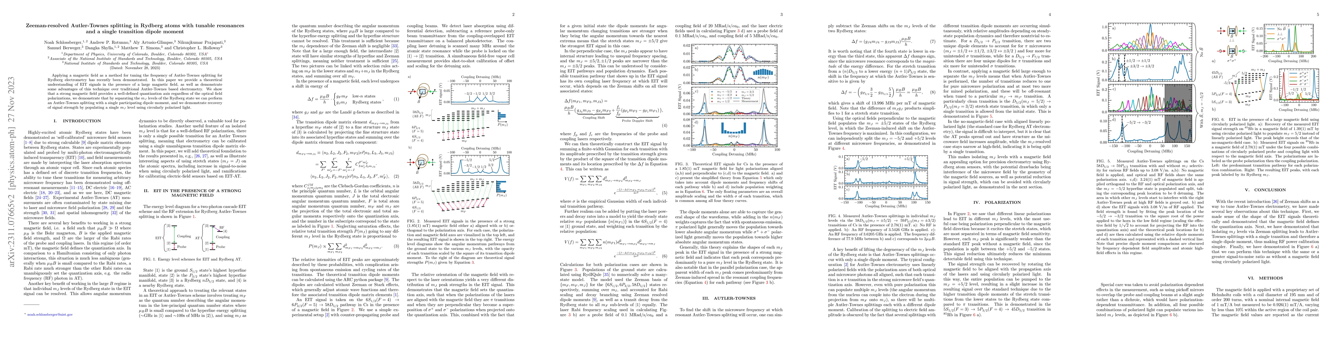 Thumbnail for Zeeman-resolved Autler-Townes splitting in Rydberg atoms with tunable
  resonances and a single transition dipole moment