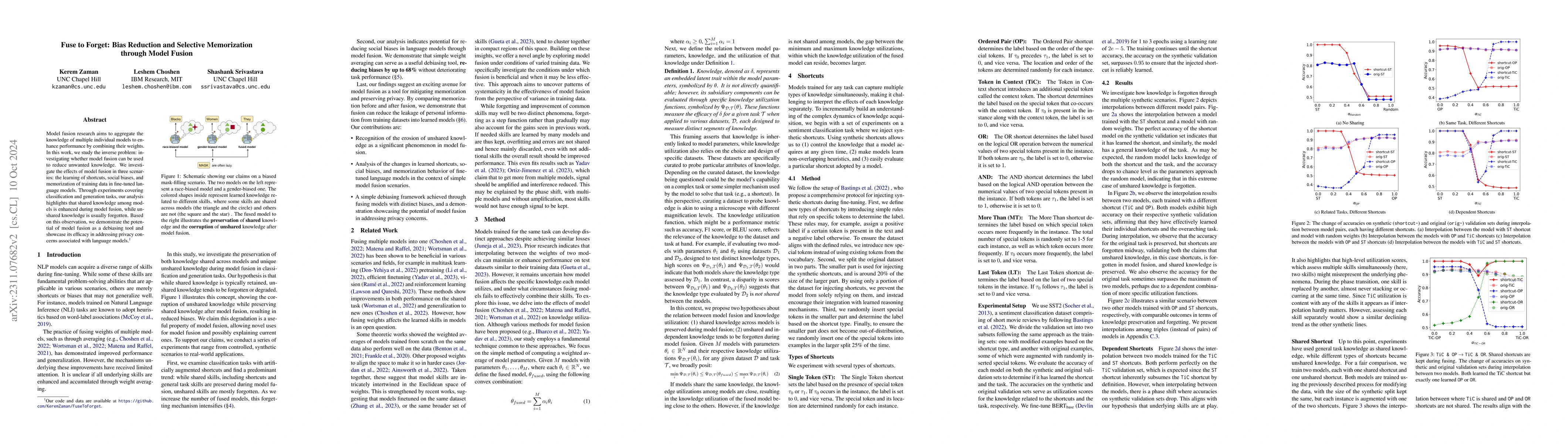 Thumbnail for Fuse to Forget: Bias Reduction and Selective Memorization through Model
  Fusion