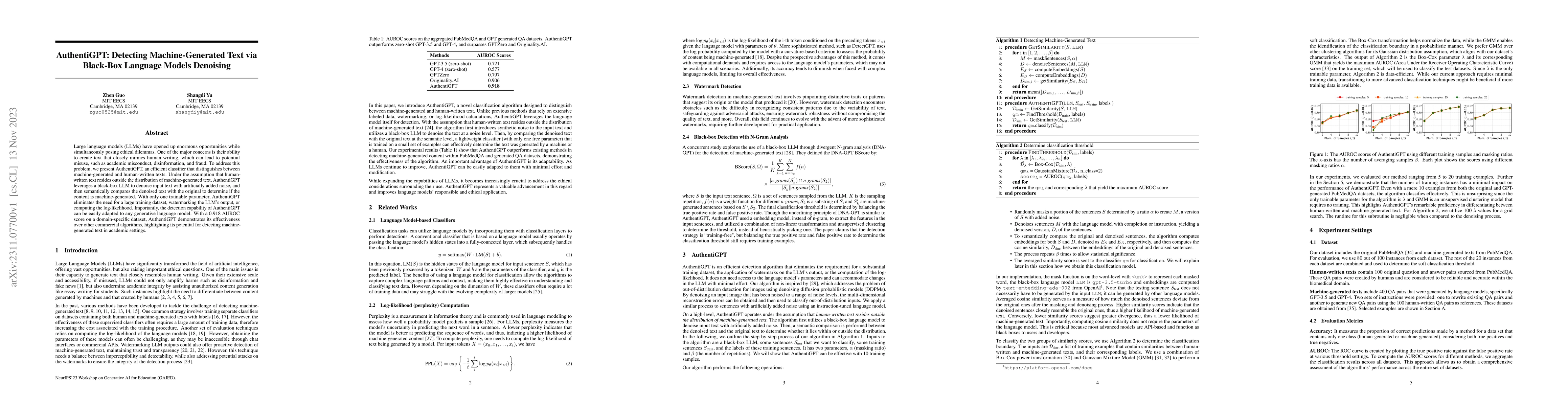Thumbnail for AuthentiGPT: Detecting Machine-Generated Text via Black-Box Language
  Models Denoising