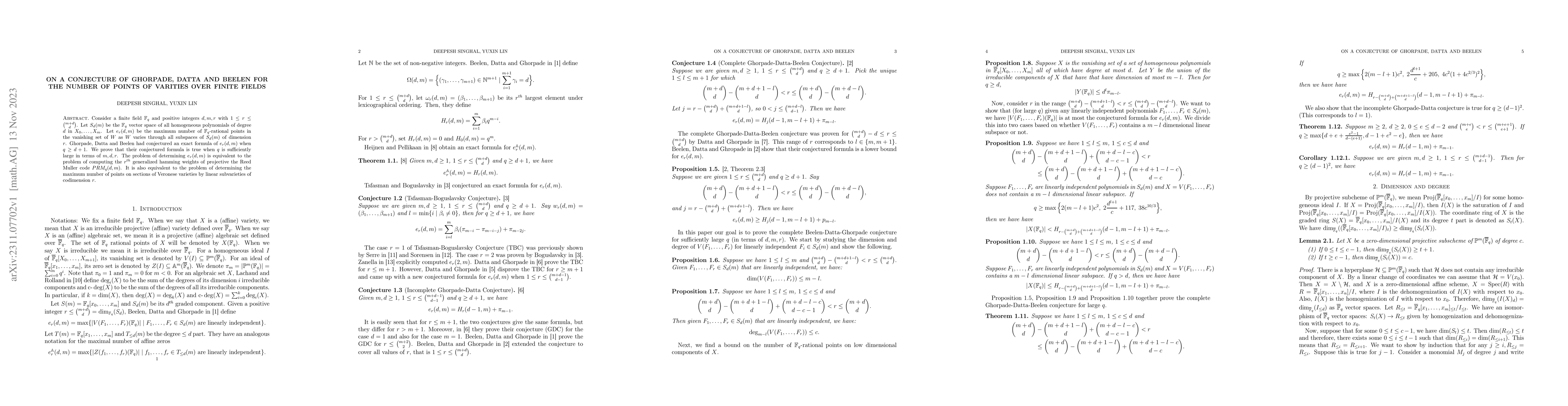 Thumbnail for On a conjecture of Ghorpade, Datta and Beelen for the number of points
  of varities over finite fields