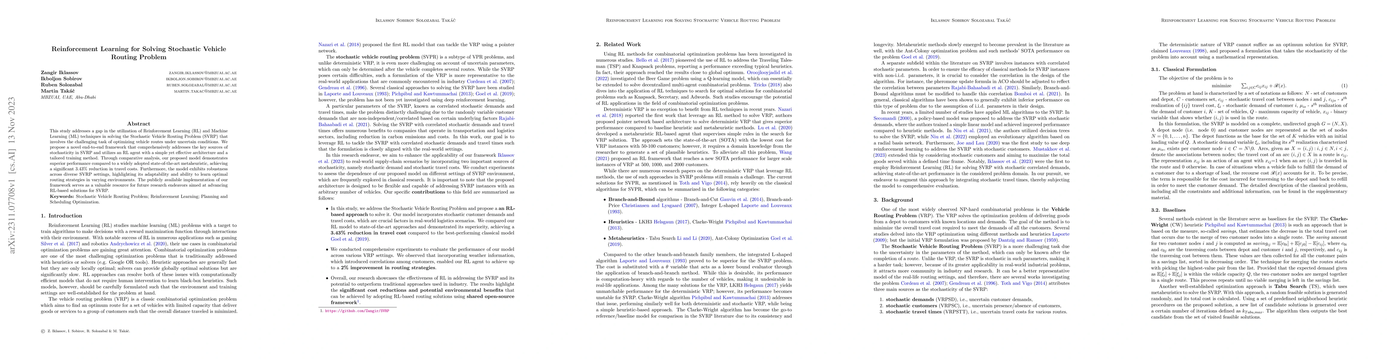 Thumbnail for Reinforcement Learning for Solving Stochastic Vehicle Routing Problem