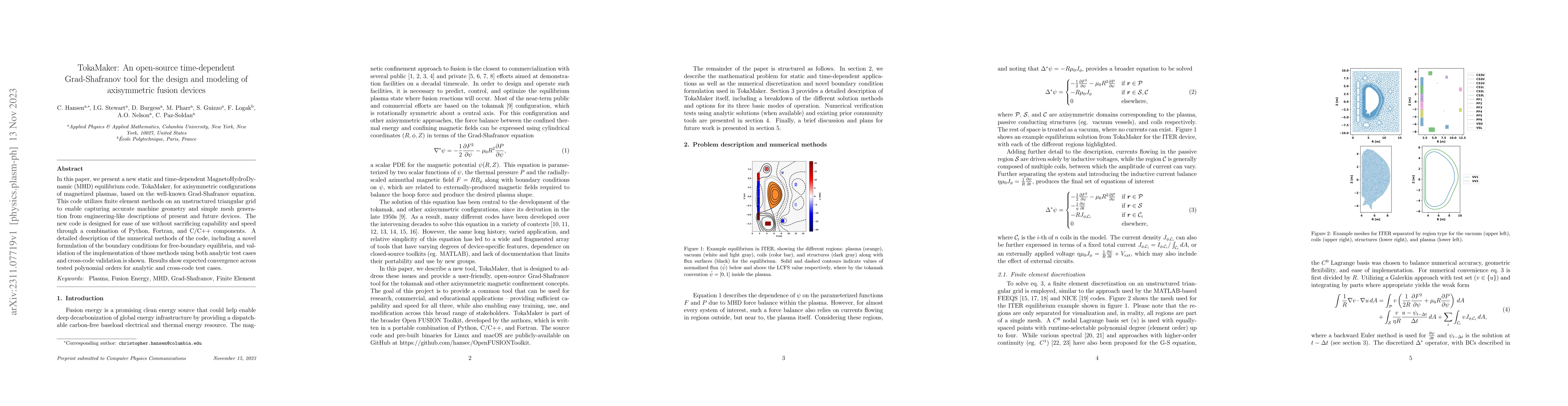 Thumbnail for TokaMaker: An open-source time-dependent Grad-Shafranov tool for the
  design and modeling of axisymmetric fusion devices