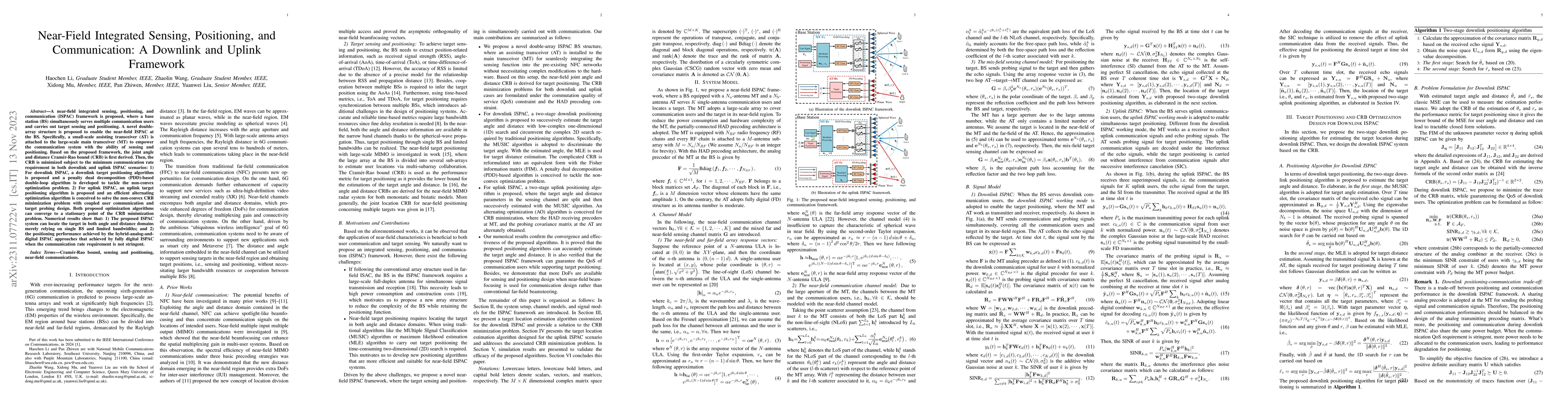 Thumbnail for Near-Field Integrated Sensing, Positioning, and Communication: A
  Downlink and Uplink Framework