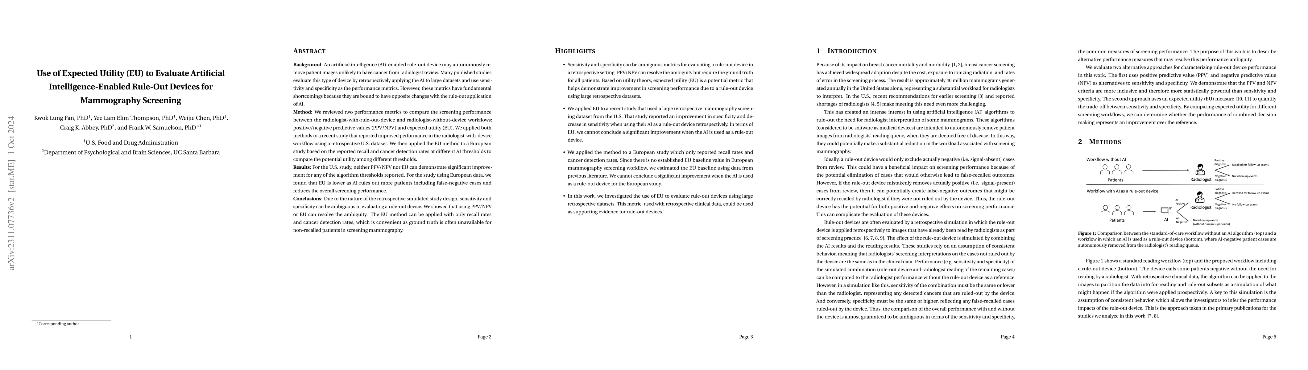 Thumbnail for Use of Equivalent Relative Utility (ERU) to Evaluate Artificial
  Intelligence-Enabled Rule-Out Devices