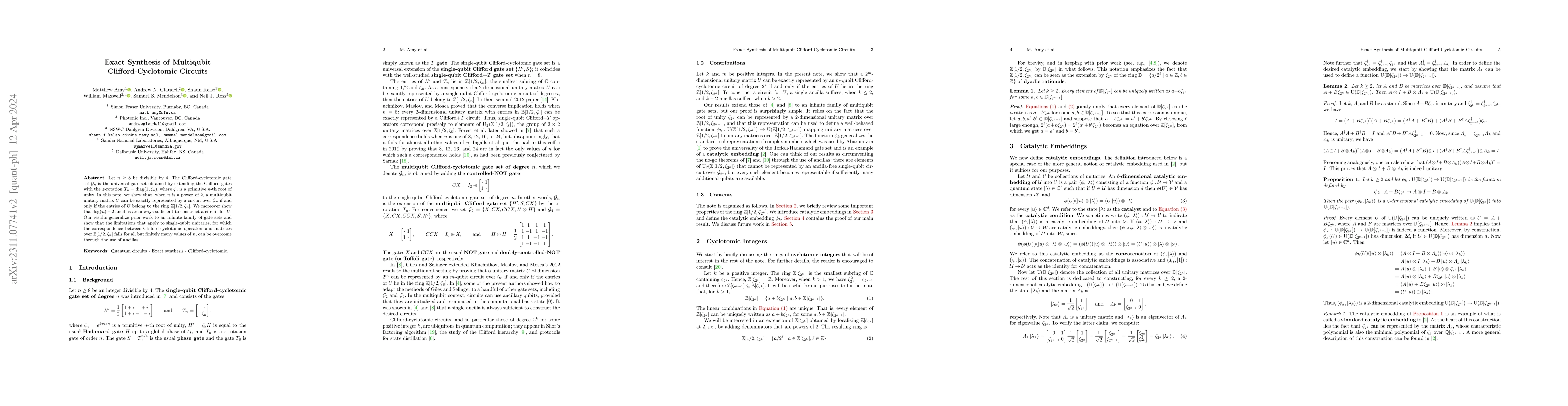 Thumbnail for Exact Synthesis of Multiqubit Clifford-Cyclotomic Circuits