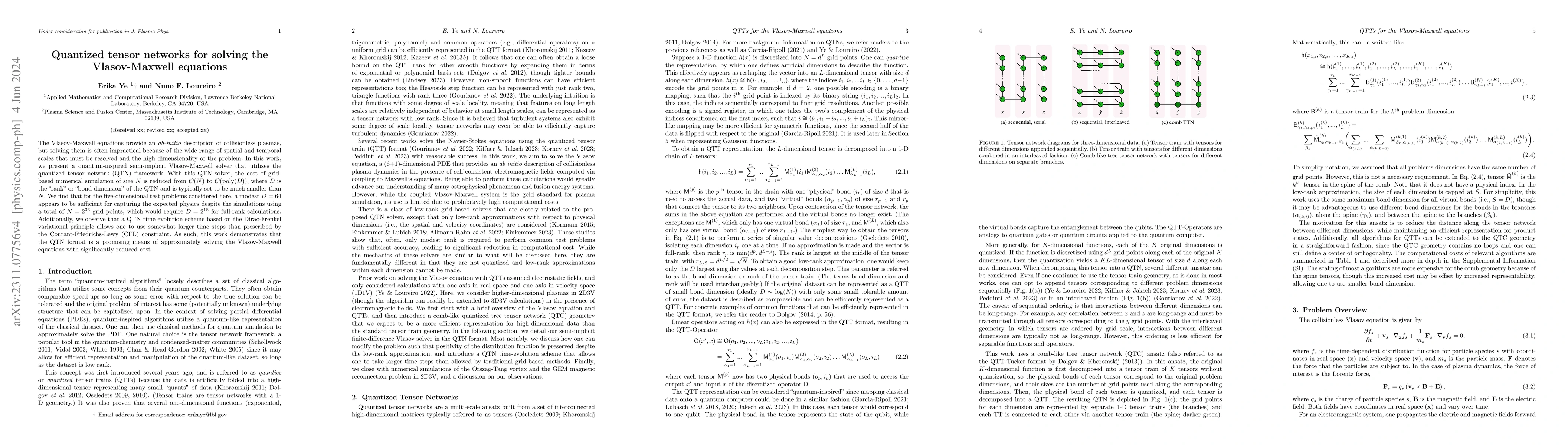 Thumbnail for Quantized tensor networks for solving the Vlasov-Maxwell equations