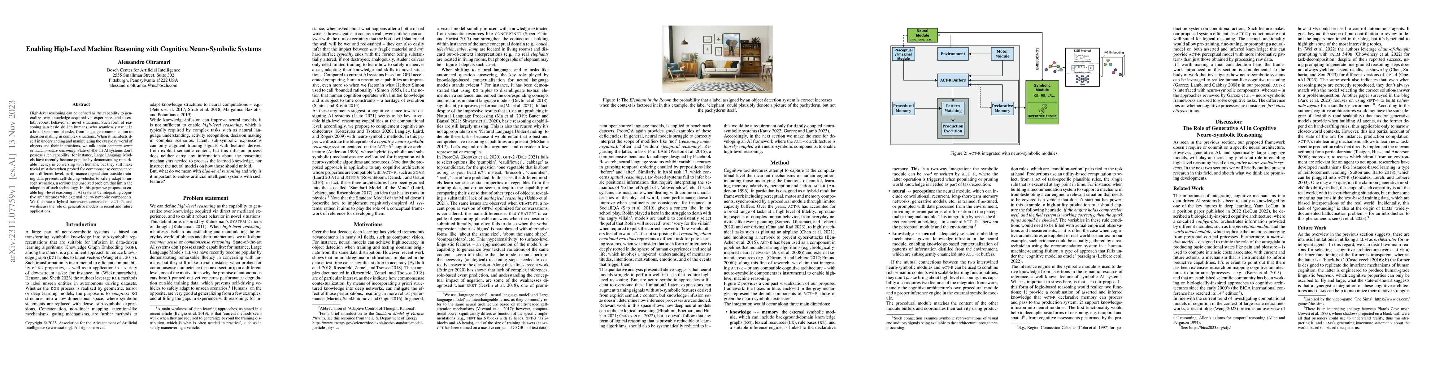 Thumbnail for Enabling High-Level Machine Reasoning with Cognitive Neuro-Symbolic
  Systems