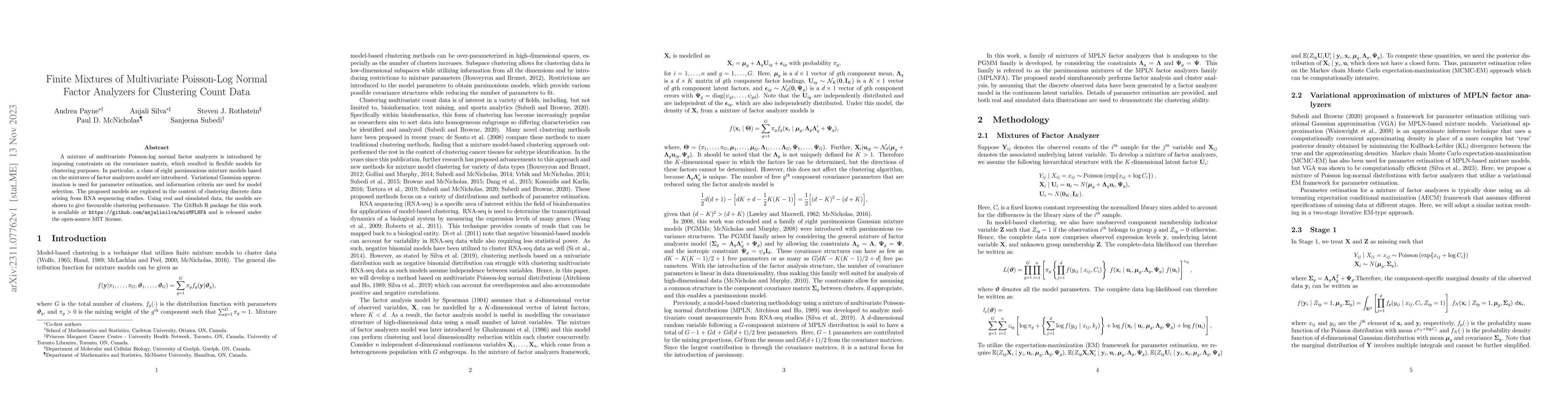 Thumbnail for Finite Mixtures of Multivariate Poisson-Log Normal Factor Analyzers for
  Clustering Count Data