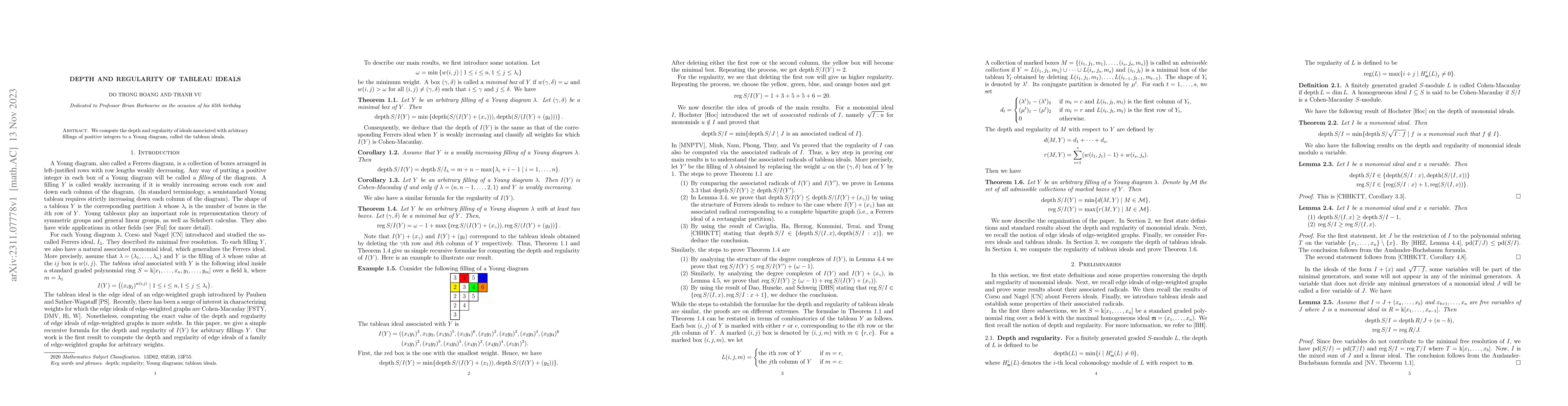 Thumbnail for Depth and regularity of tableau ideals