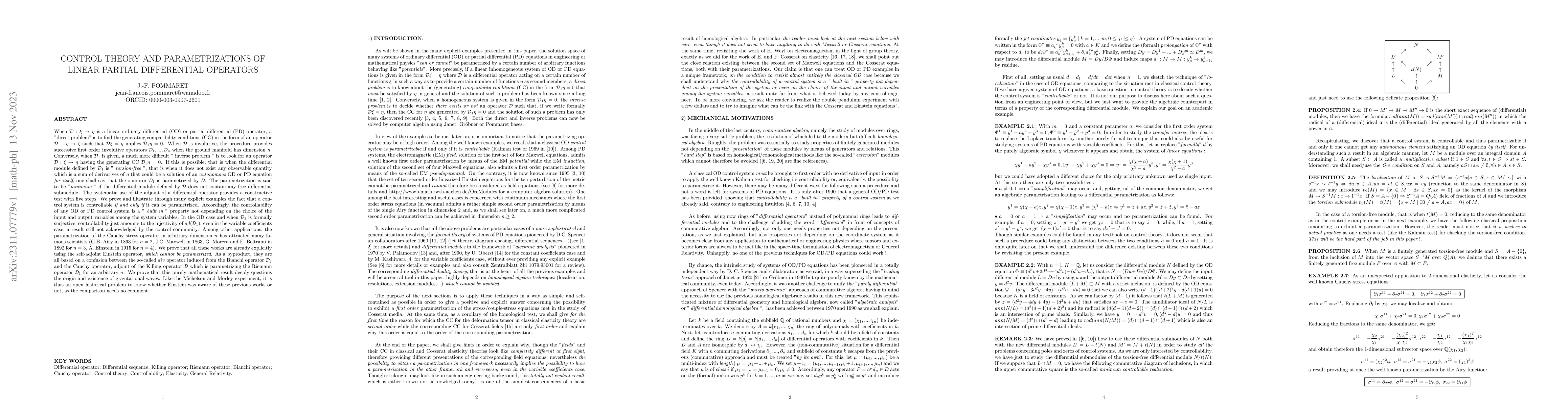 Thumbnail for Control Theory and Parametrizations of Linear Partial Differential
  Operators