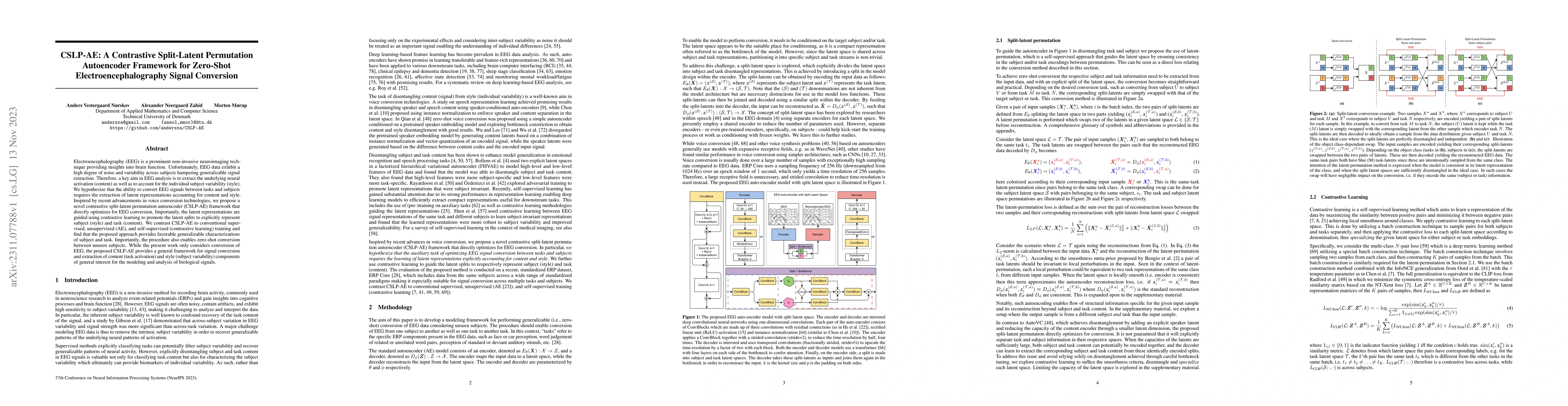 Thumbnail for CSLP-AE: A Contrastive Split-Latent Permutation Autoencoder Framework
  for Zero-Shot Electroencephalography Signal Conversion
