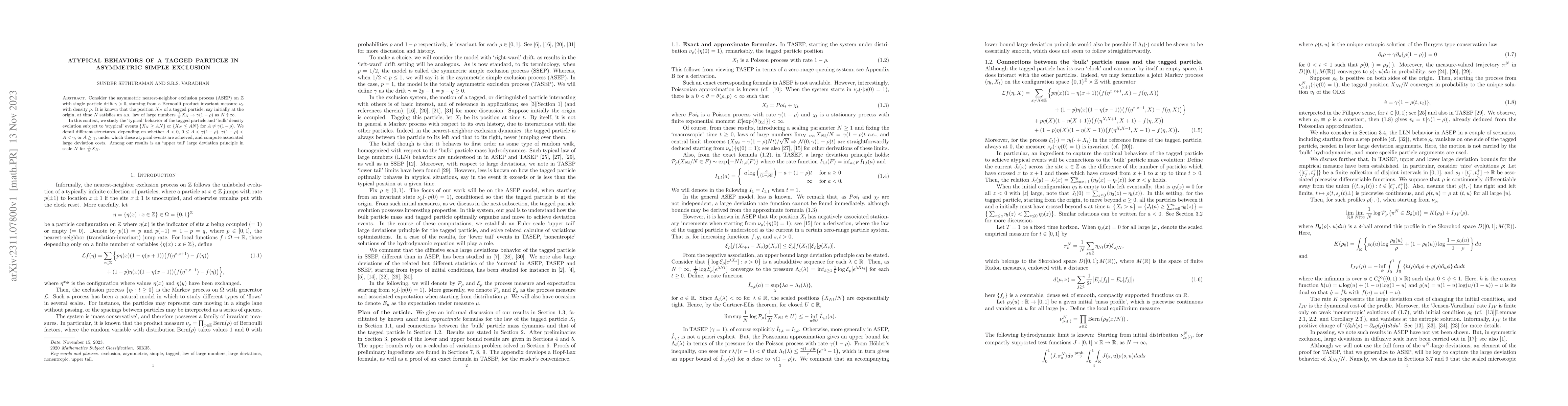 Thumbnail for Atypical behaviors of a tagged particle in asymmetric simple exclusion