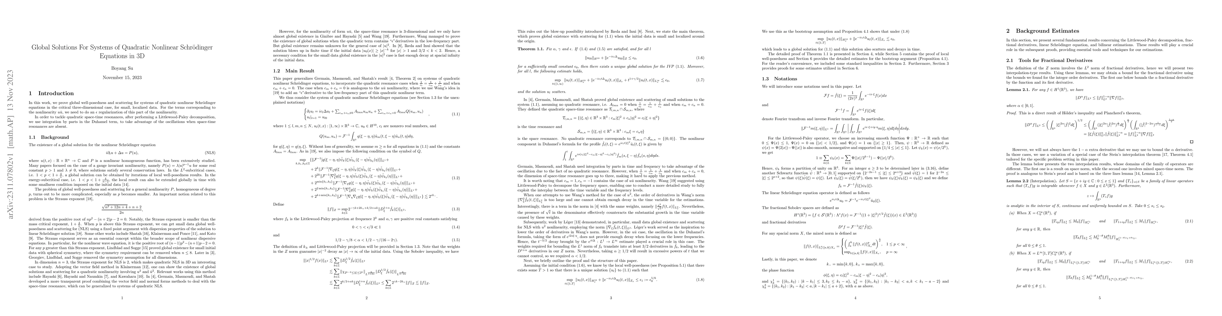 Thumbnail for Global Solutions For Systems of Quadratic Nonlinear Schr\"odinger
  Equations in 3D